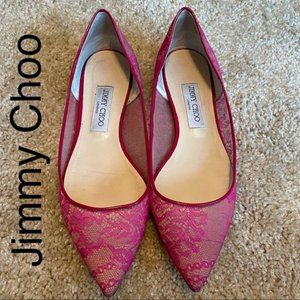 Bright Pink Delicate Lace Flats Jimmy Choo Size 38